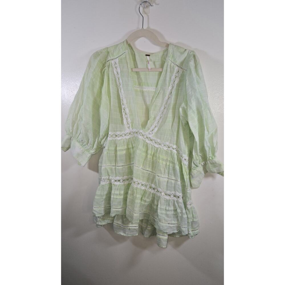 Free People Women’s Lime Combo Time Out Tunic V-Neck 3/4 Sleeve Top SZ XS